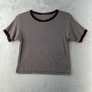 Brandy Melville Crop Top Maroon Striped Stretch Knit Tee One Size